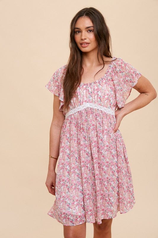 Floral Flutter Sleeve Babydoll Dress In Loom 