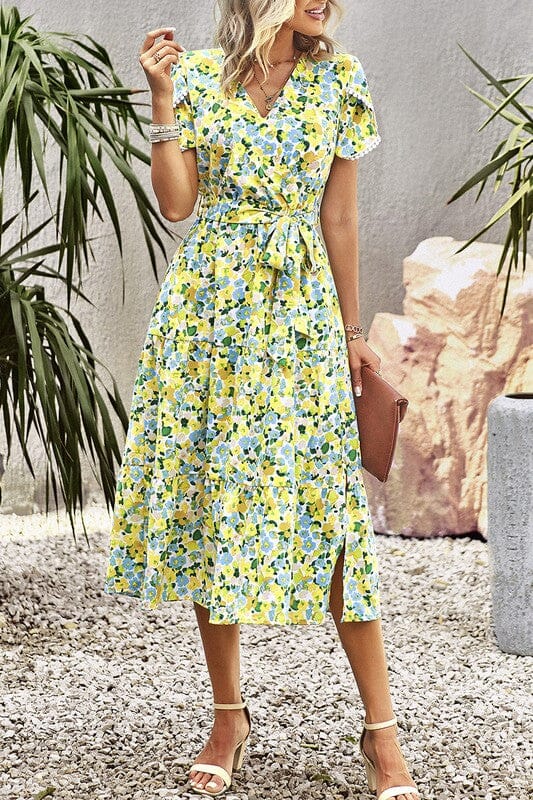 Floral Midi with Pom Pom Sleeve Detail supreme fashion 