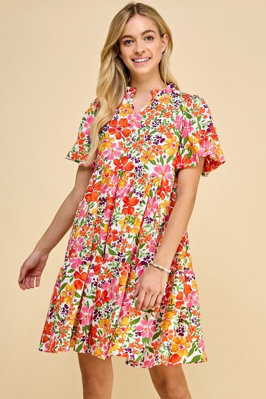 Floral Notch Neck Tiered Dress Les Amis 