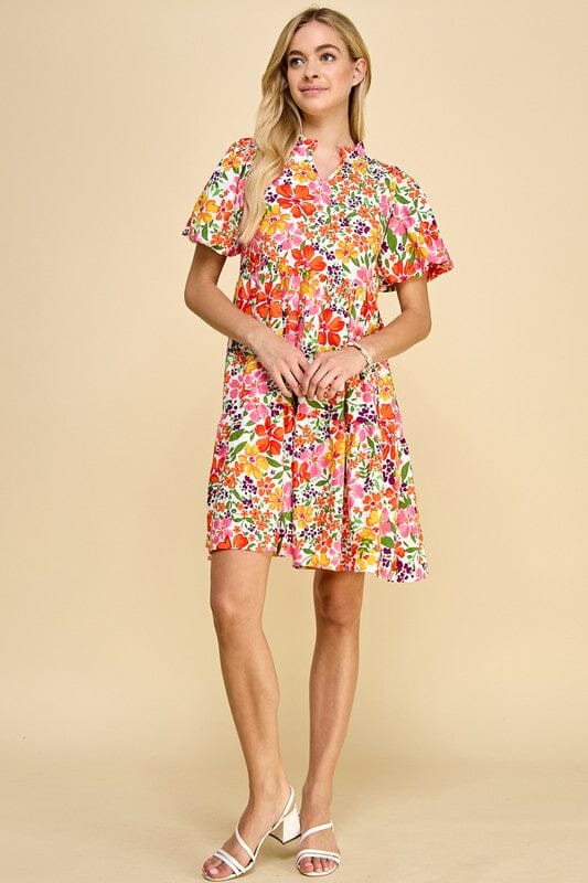 Floral Notch Neck Tiered Dress Les Amis 