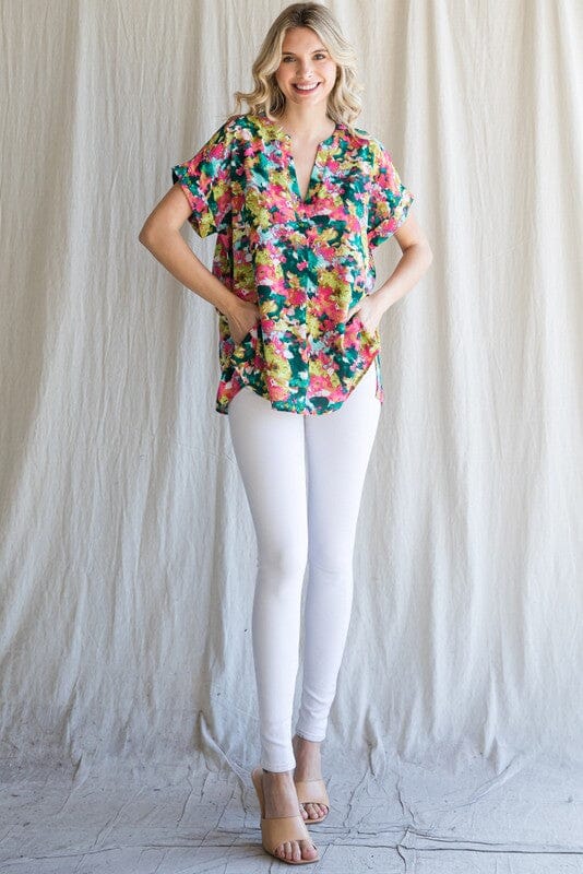 Floral Print Back Shirring Top Jodifl 