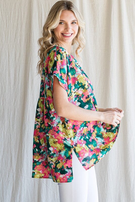 Floral Print Back Shirring Top Jodifl 