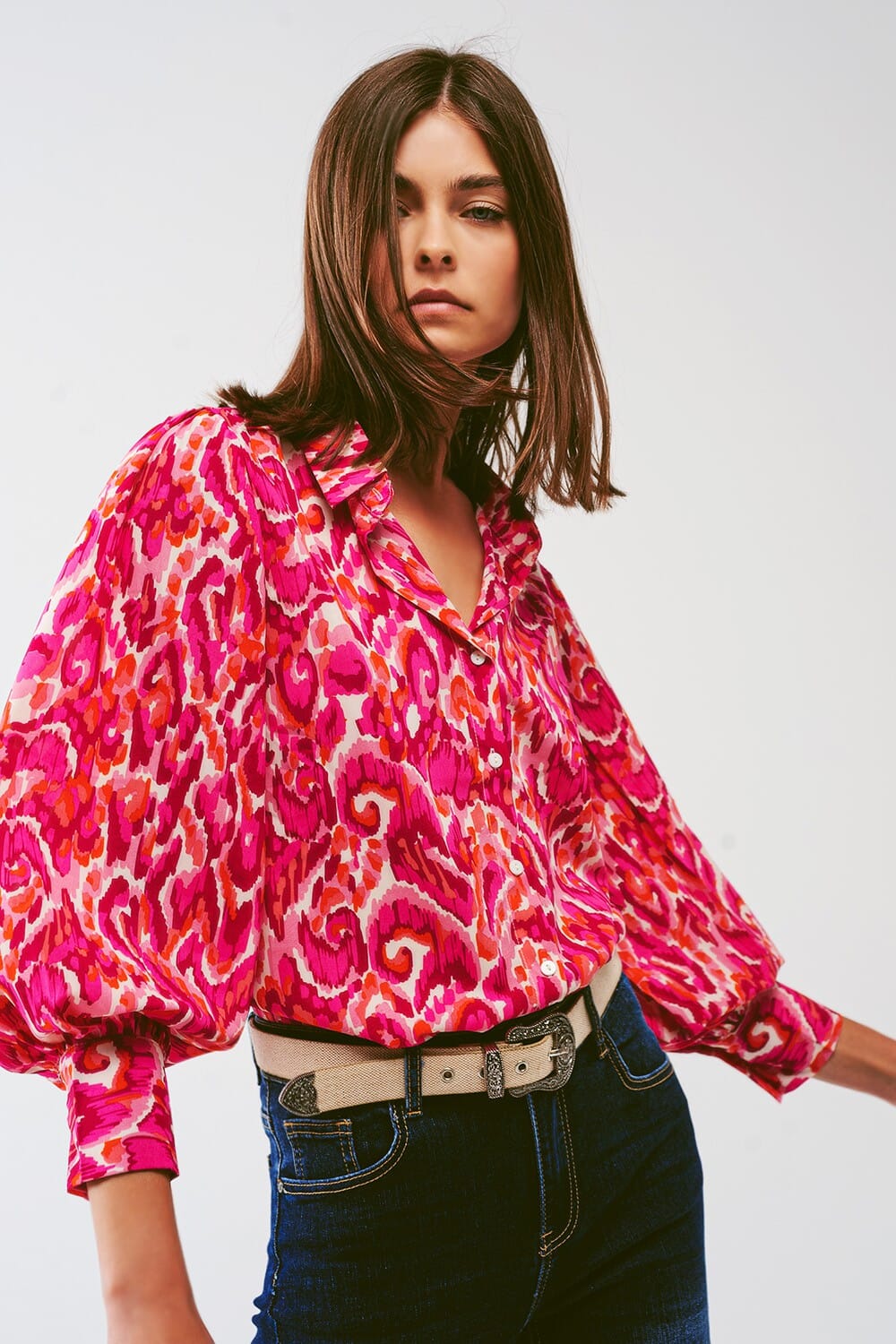 Floral Print Blouse with Volume Sleeves Q2 