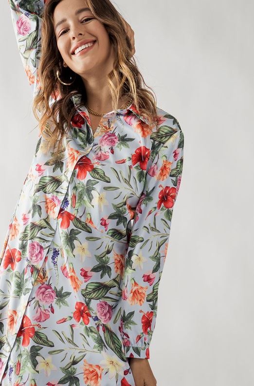 Floral Print Button Down Dress Urban Daizy 