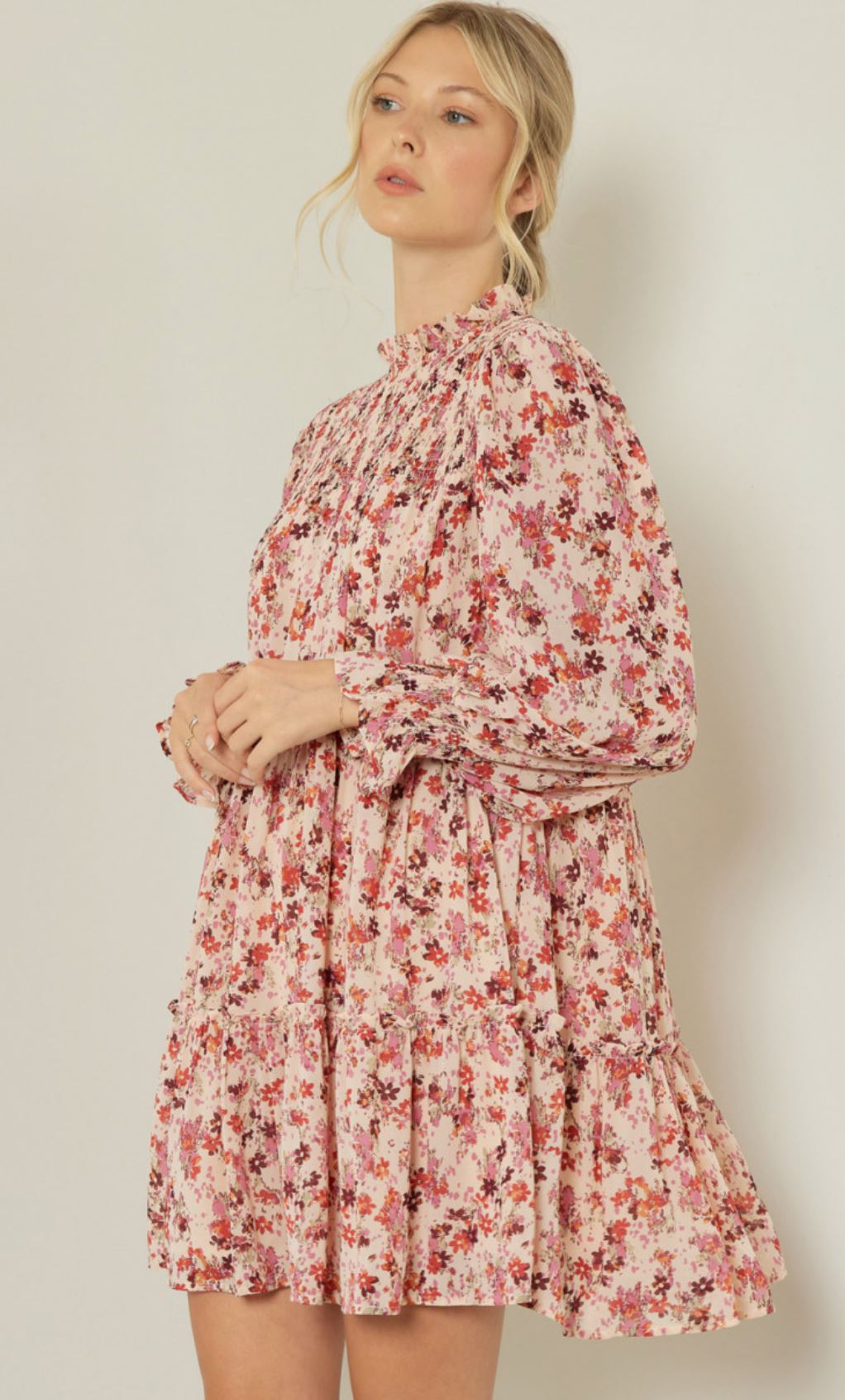 Floral Print Mock Neck Dress entro 