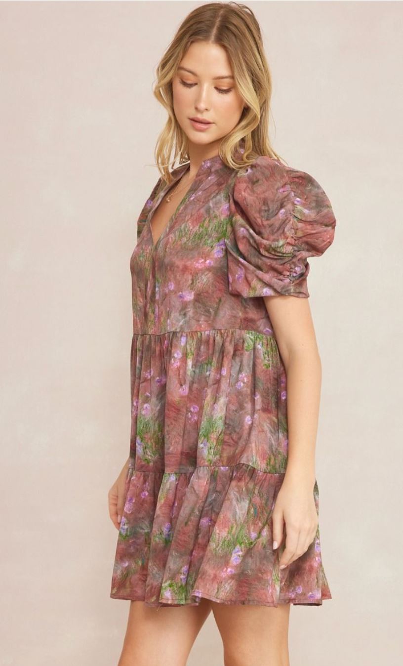 Floral Print Smock Sleeve Dress entro 