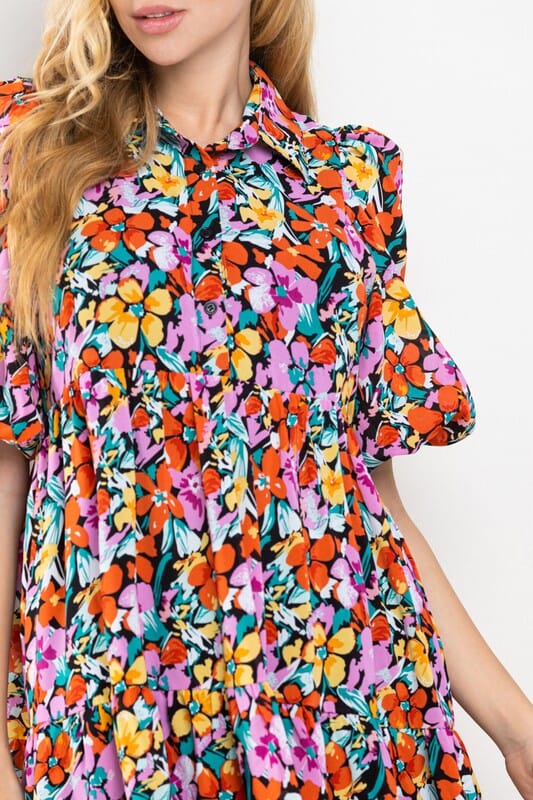 Floral Printed Button Up Dress TCEC 