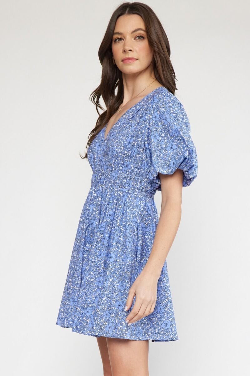 Floral Puff Sleeve A-Line Dress - SNAP-Something New And Pretty