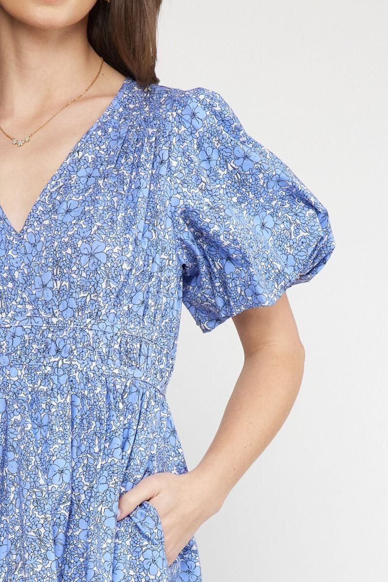 Floral Puff Sleeve A-Line Dress entro 