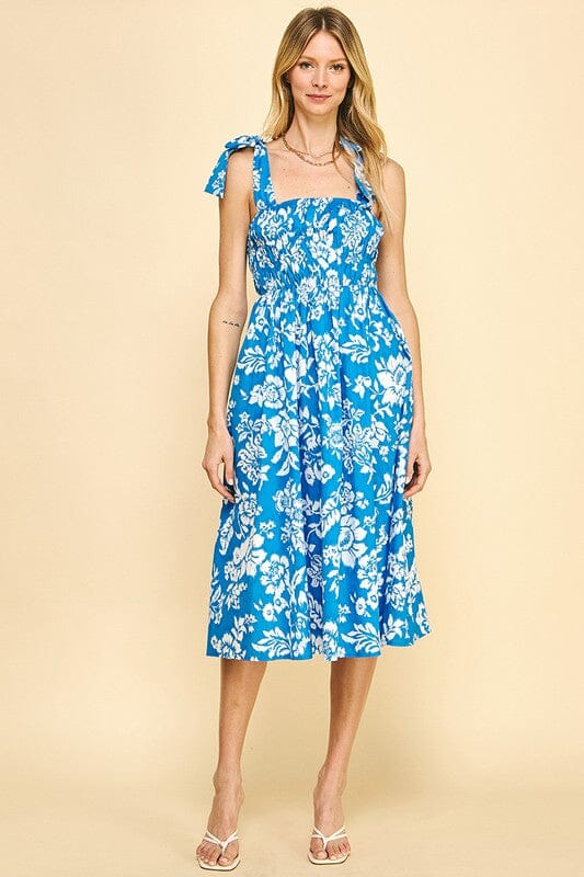 Floral Shoulder Tie Midi Pinch 