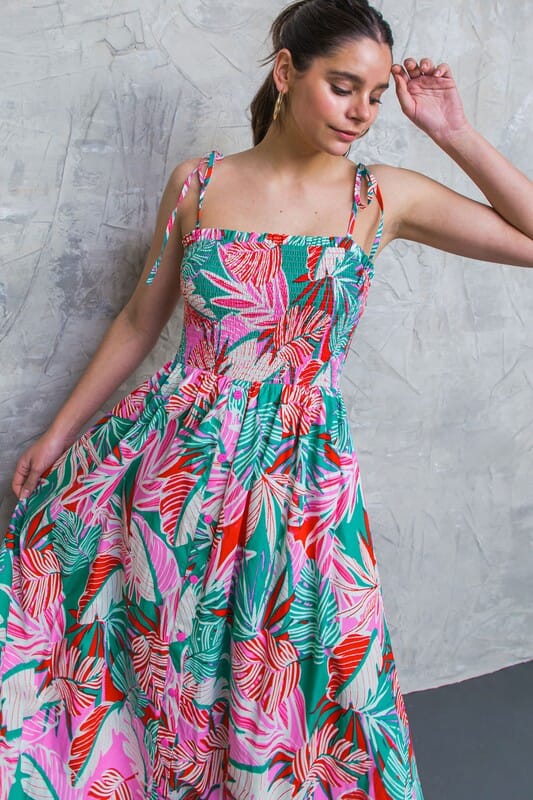 Floral Smock Bodice Tie Strap Maxi Flying tomato 
