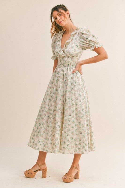 Floral Smocked Waist Maxi Dress Mable 