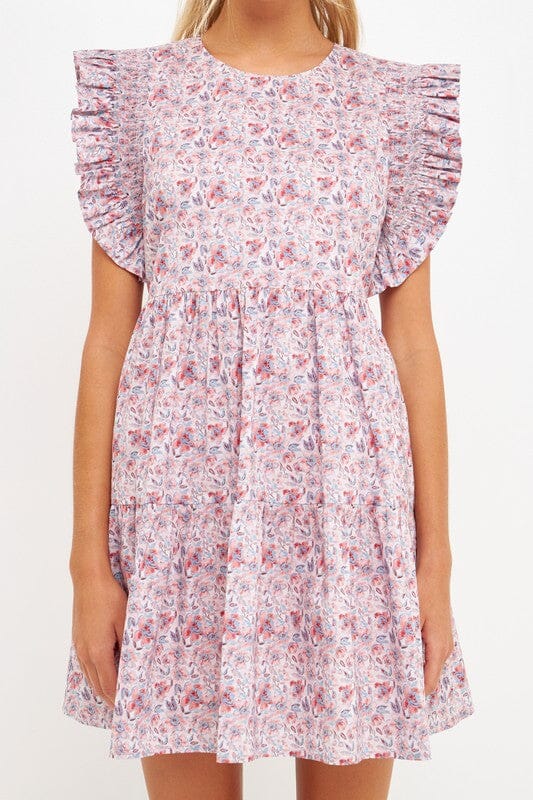 Floral Statement Sleeve Dress English Factory 