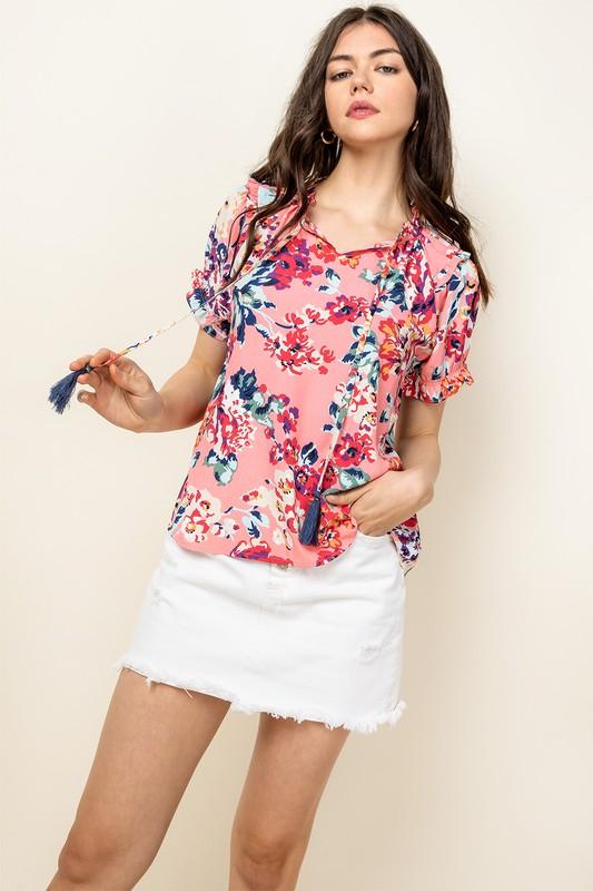 Floral Tassel Accent Top Top thml 