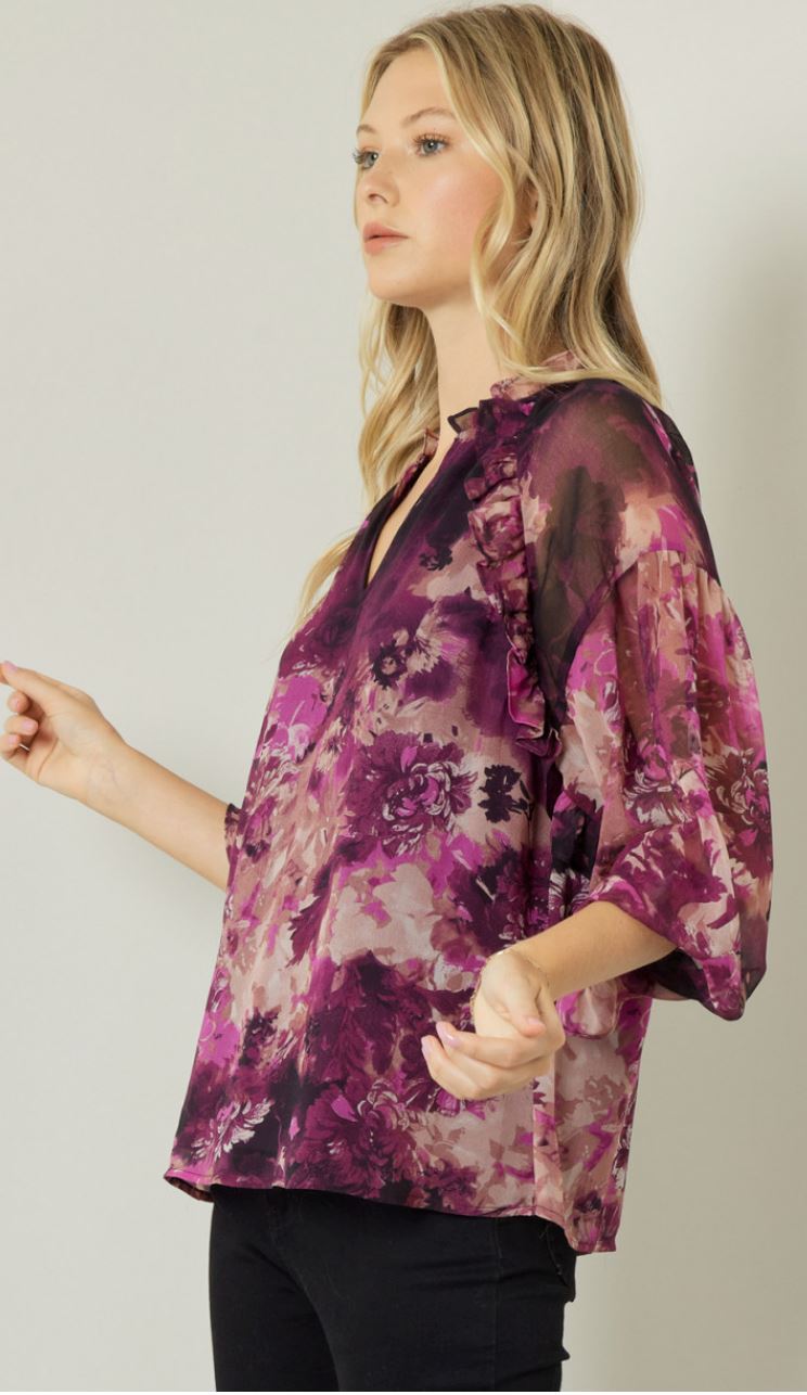 Floral Top w/ Sheer Sleeves entro 