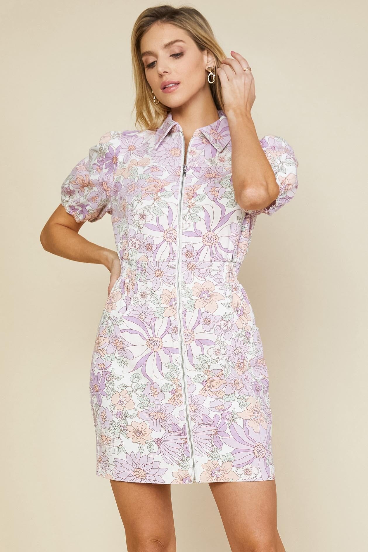 Floral Zip Up Dress skies are blue 