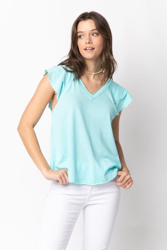 Flounced Sleeve V Neck Top Very J 