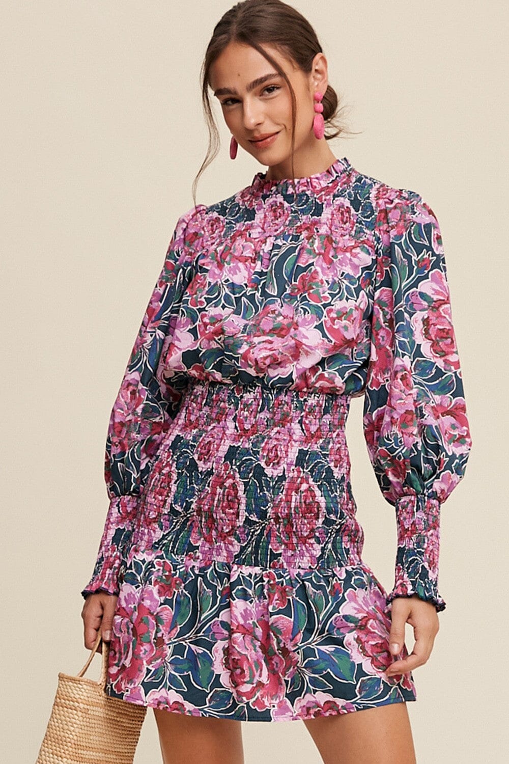 Flower Print Puff Sleeve Smocked Skirt Dress Accessory listicle 