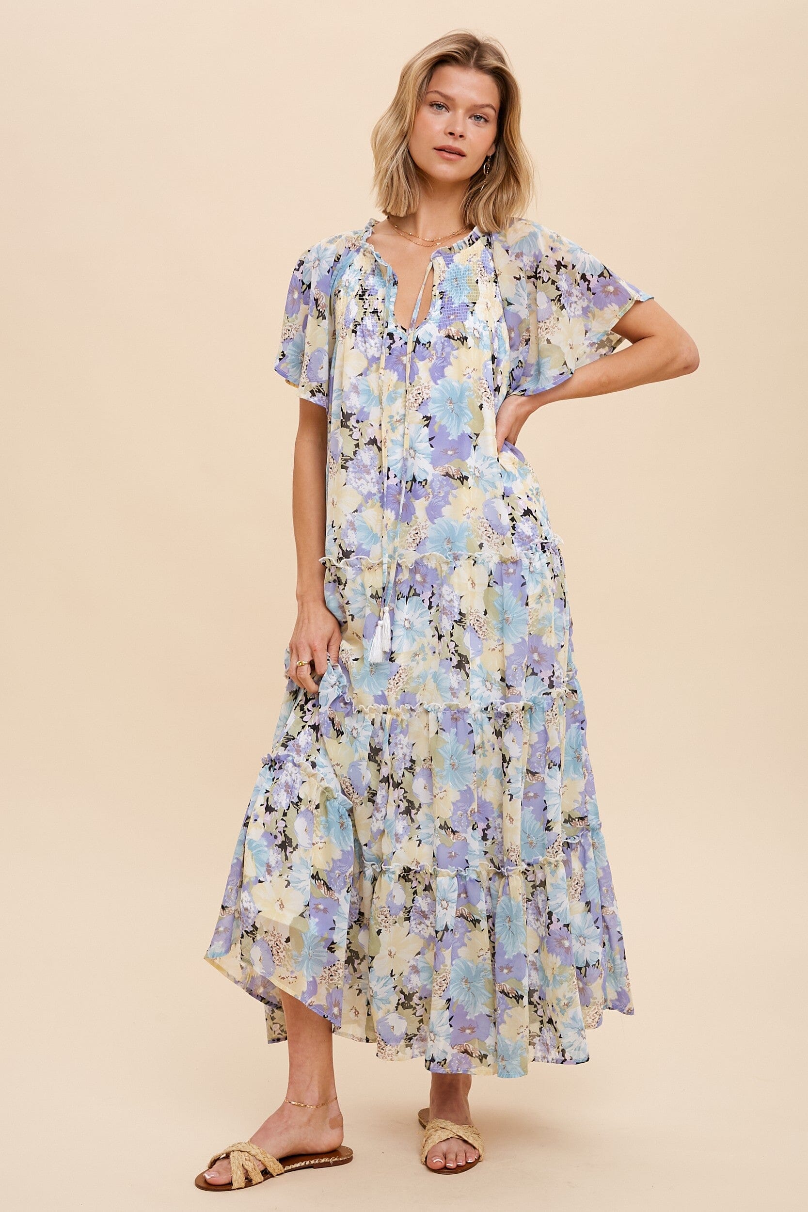 Flowy Chiffon Tiered Dress In Loom 