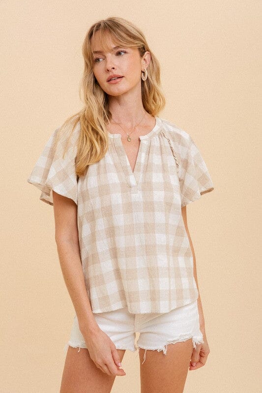 Flutter Sleeve Gingham Top Hem & Thread 