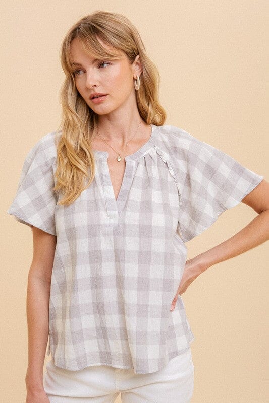 Flutter Sleeve Gingham Top Hem & Thread 