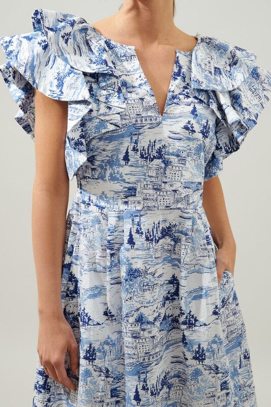 Francine Toile Sky Santana Tie Back Midi Dress Sugarlips 