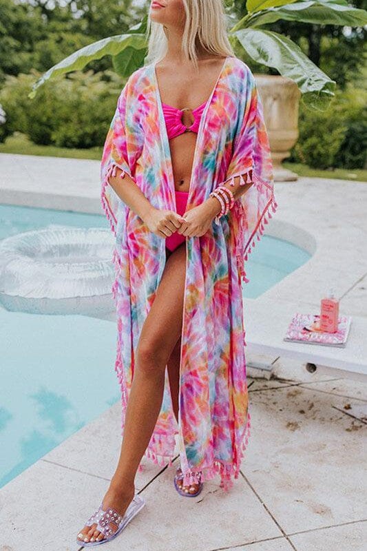 Fringe Tie Dye Kimono Cover-Up Youmi 