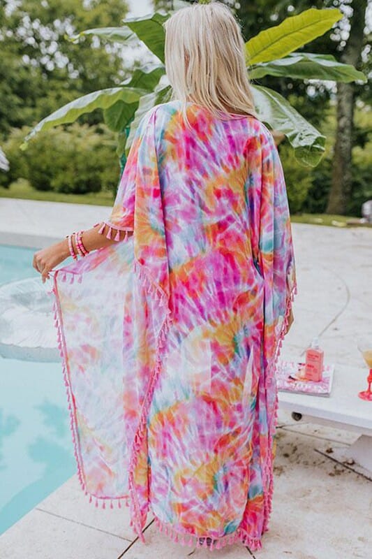 Fringe Tie Dye Kimono Cover-Up Youmi 