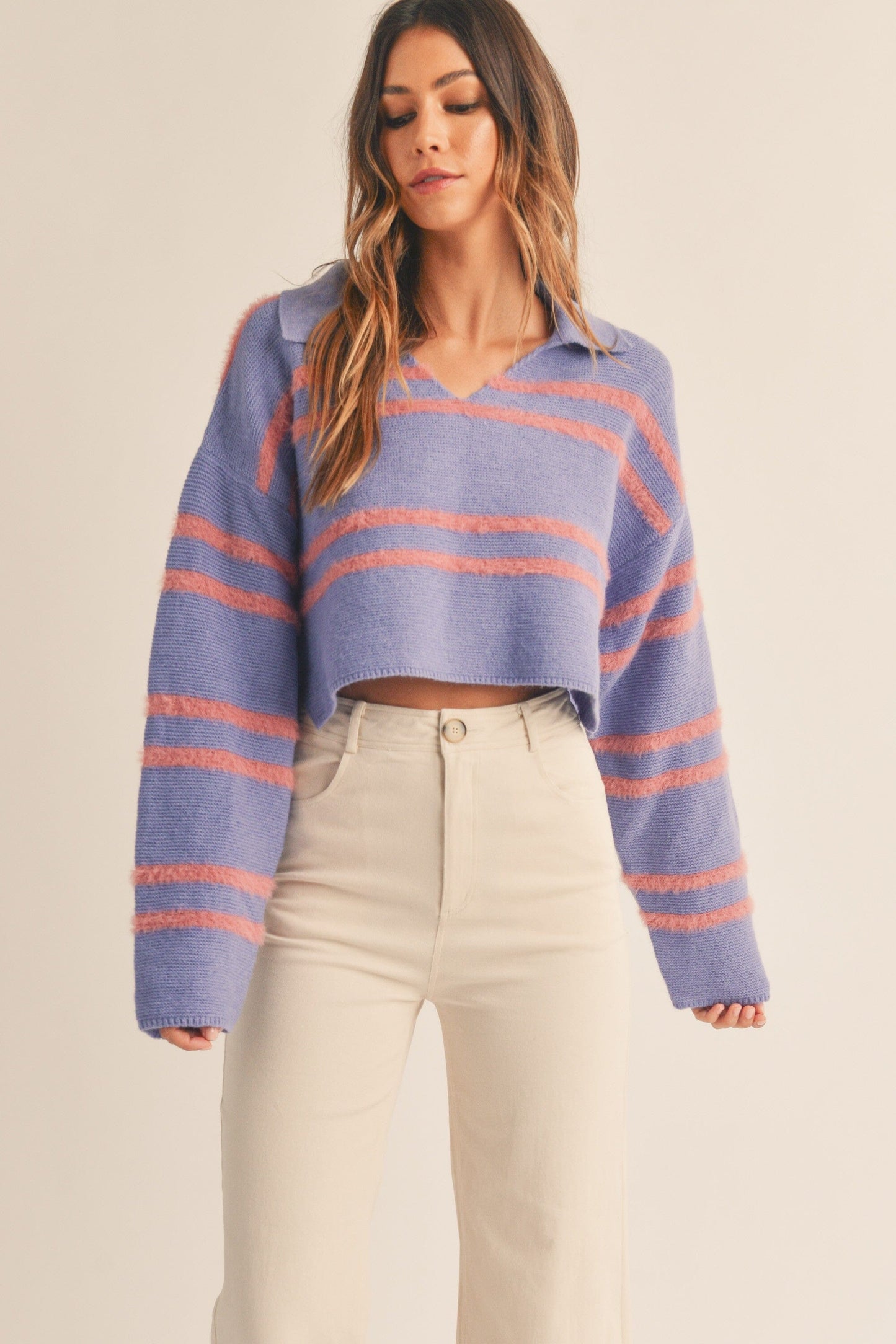 Fuzzy Crop Stripe Sweater Mable 