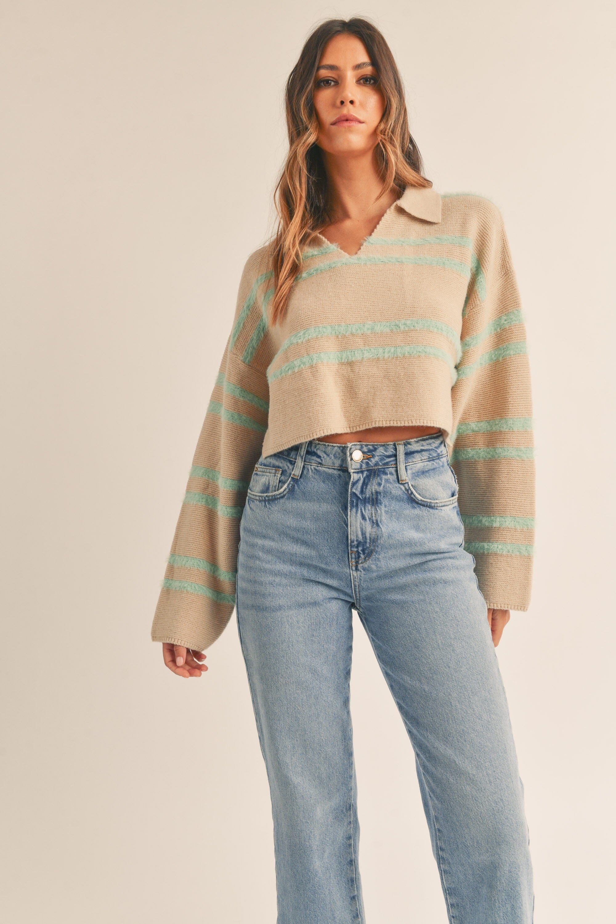 Fuzzy Crop Stripe Sweater Mable 