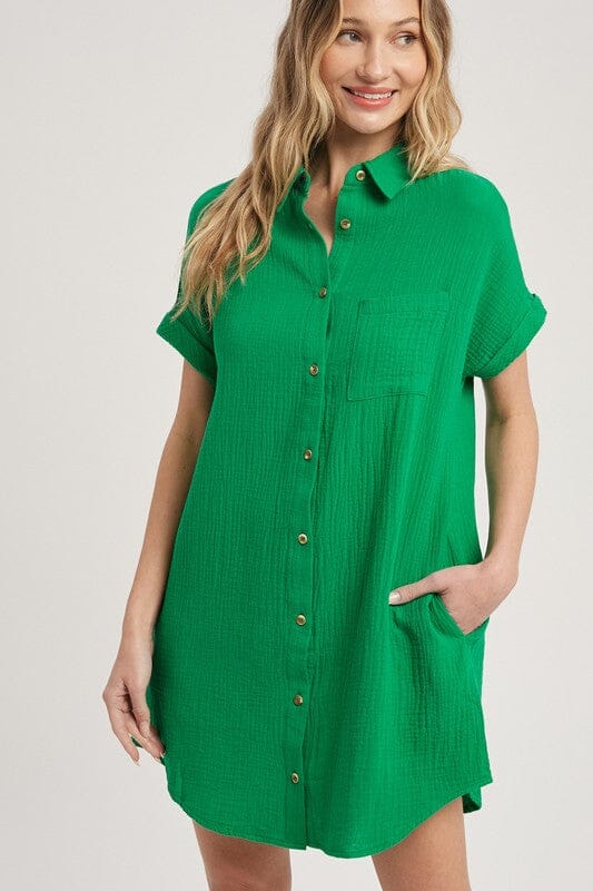 Gauzy Button Up Dress with Pocket Bluivy 