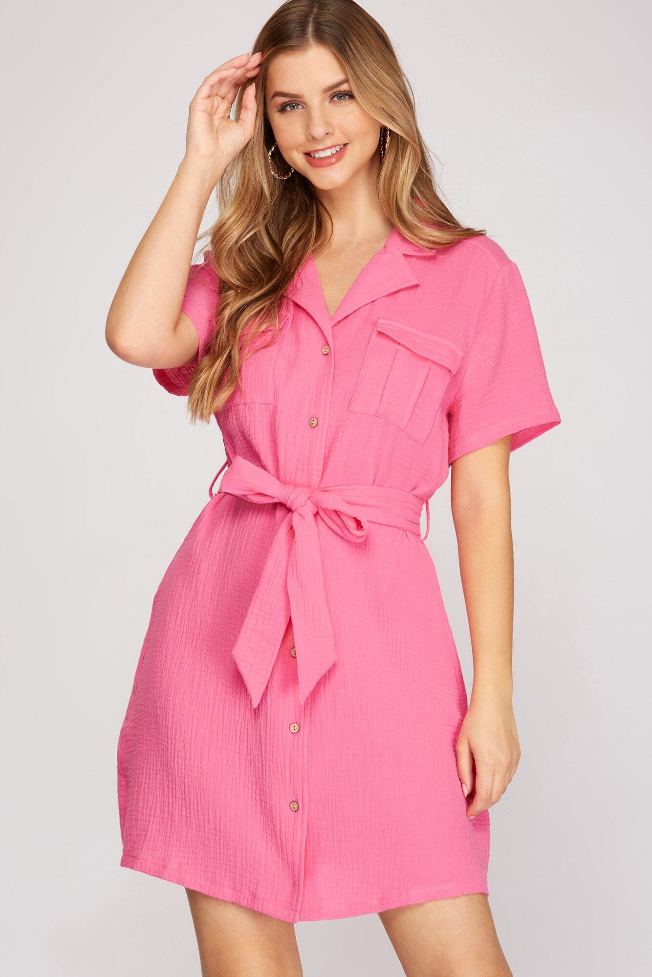 Gauzy Cotton Utility Shirt Dress she + sky 