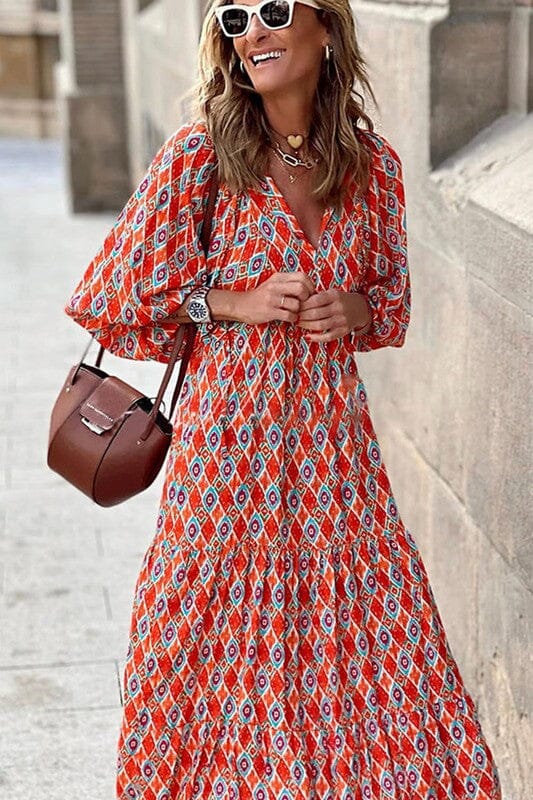 Geometric Puff Maxi Dress pretty bash 