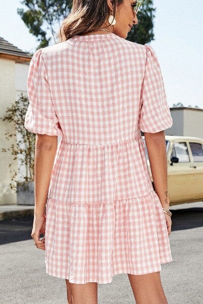 Gingham Pattern Ruffled Dress Miss Sparkling 