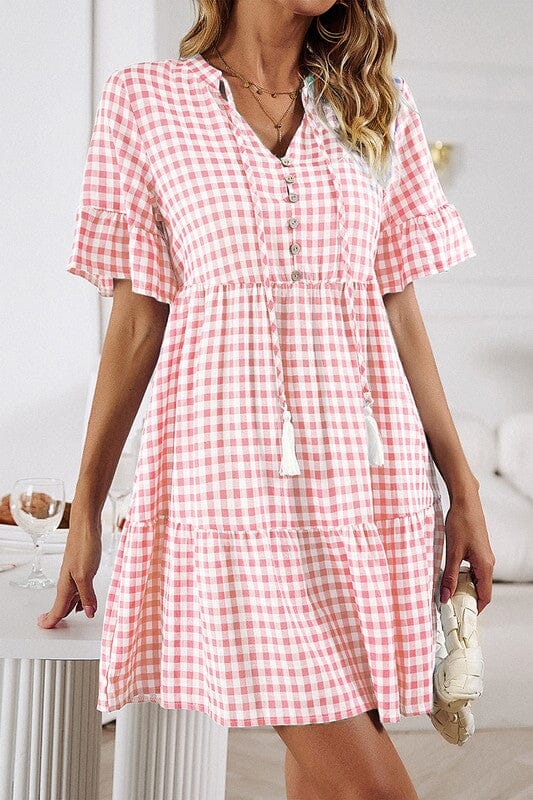 Gingham Tiered Ruffle Sleeve Dress supreme fashion 