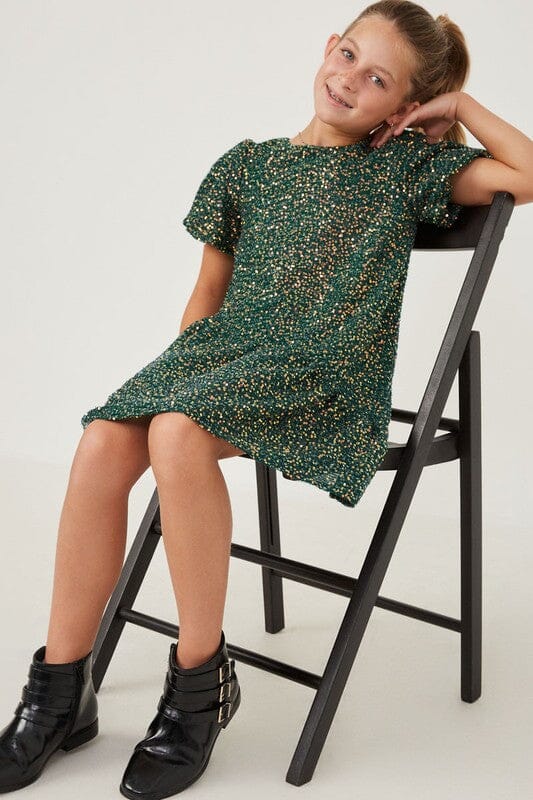 Girls Sequined Asymmetric Hem Puff Sleeve Dress Hayden Los Angeles 