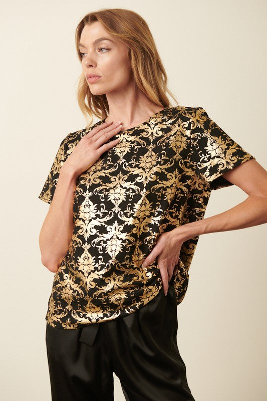 Gold Foil Damask Knit Top Mittoshop 