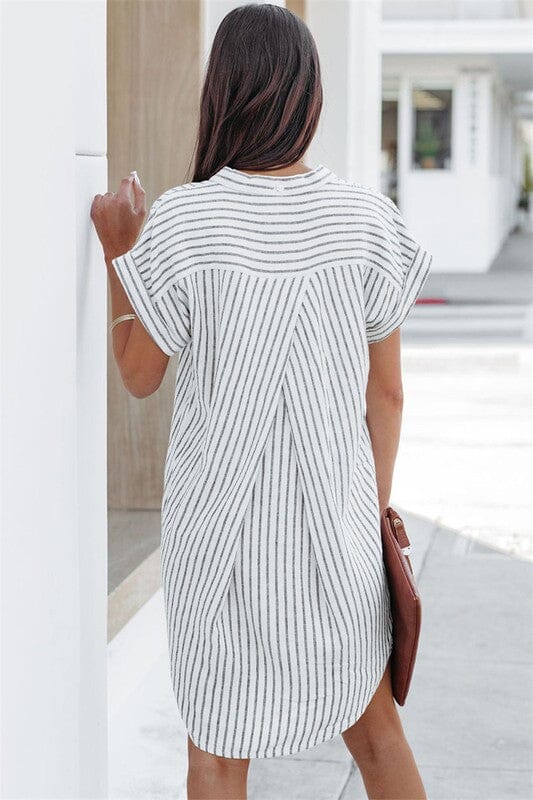 Gray Short Sleeve Striped Shirt Dress Kentce 