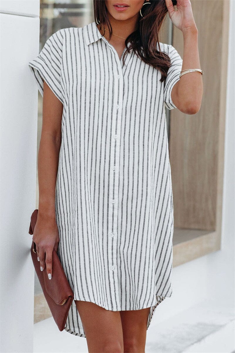 Gray Short Sleeve Striped Shirt Dress Kentce 