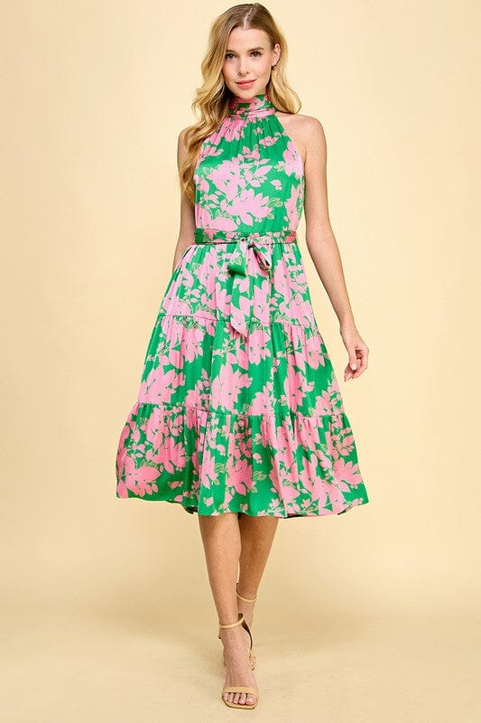 Green and Pink Halter Neck Midi TCEC 