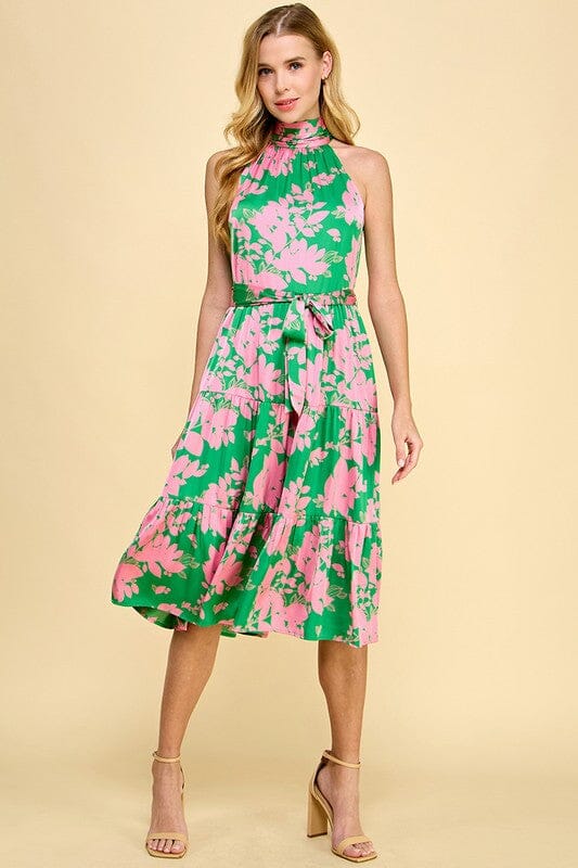 Green and Pink Halter Neck Midi TCEC 