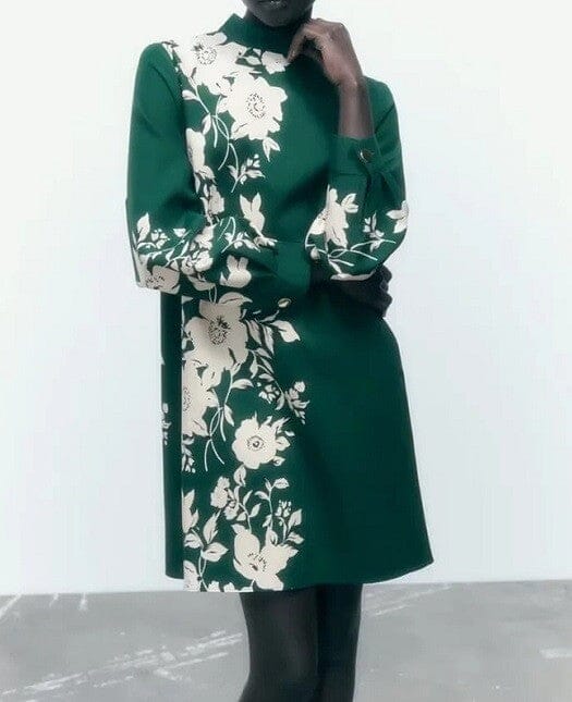 Green and White Floral Colorblock Dress pink ripple 