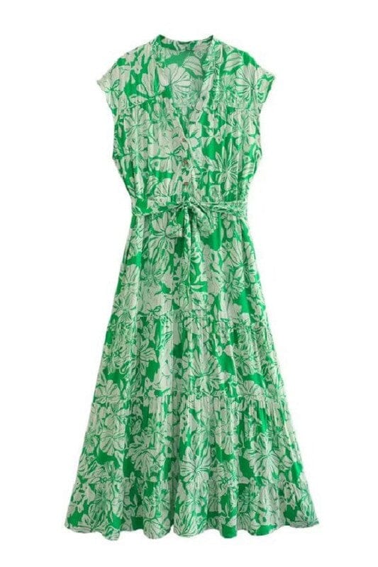 Green Floral Button Front Maxi Sundayup 