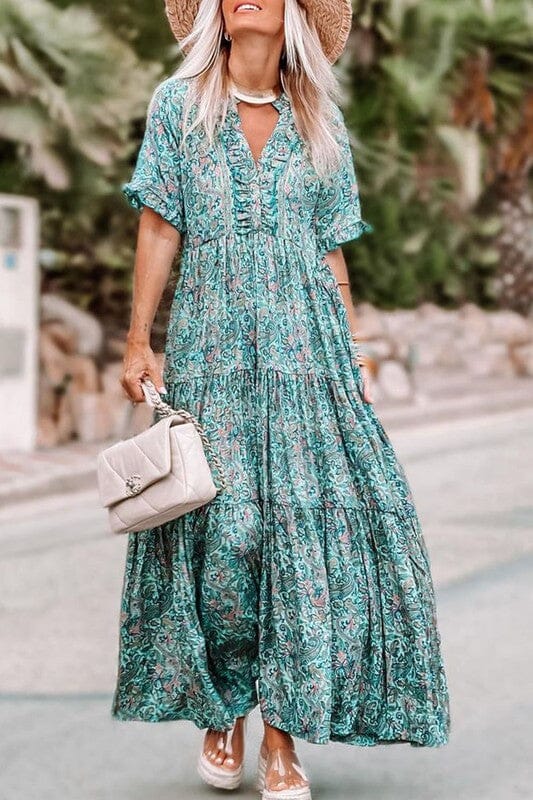 Green Paisley Tiered Maxi Kentce 