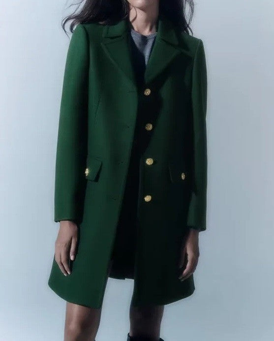 Green Peacoat with Gold Buttons pink ripple 