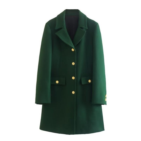 Green Peacoat with Gold Buttons pink ripple 