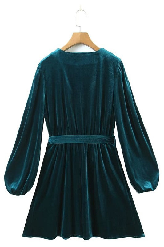 Green Velvet Belted Dress Sundayup 