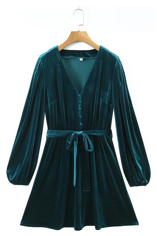 Green Velvet Belted Dress Sundayup 