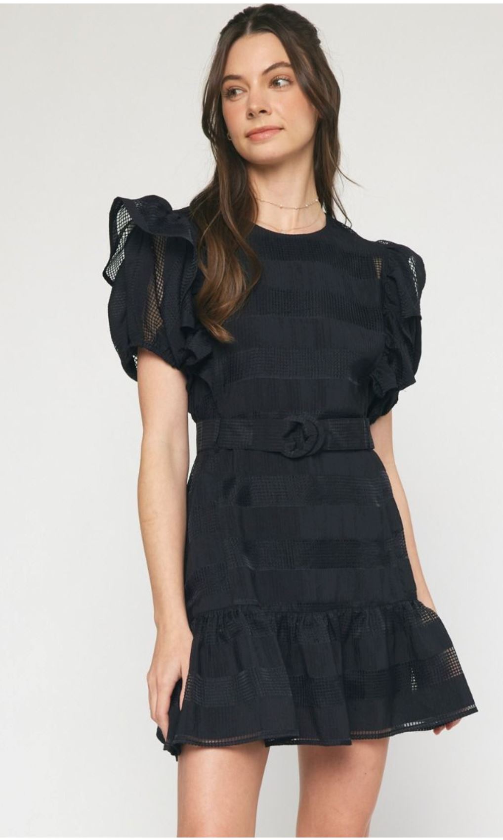 Grid Print Belted Dress entro 