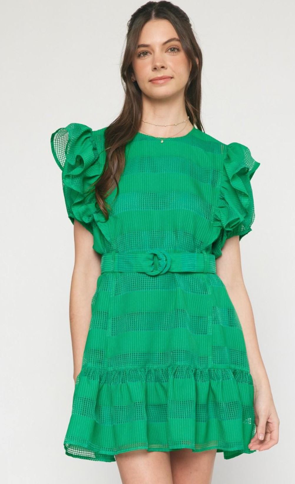 Grid Print Belted Dress entro 